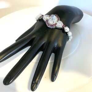 STERLING SILVER 925 MOONSTONE, TOPAZ AND GARNET TENNIS BRACELET